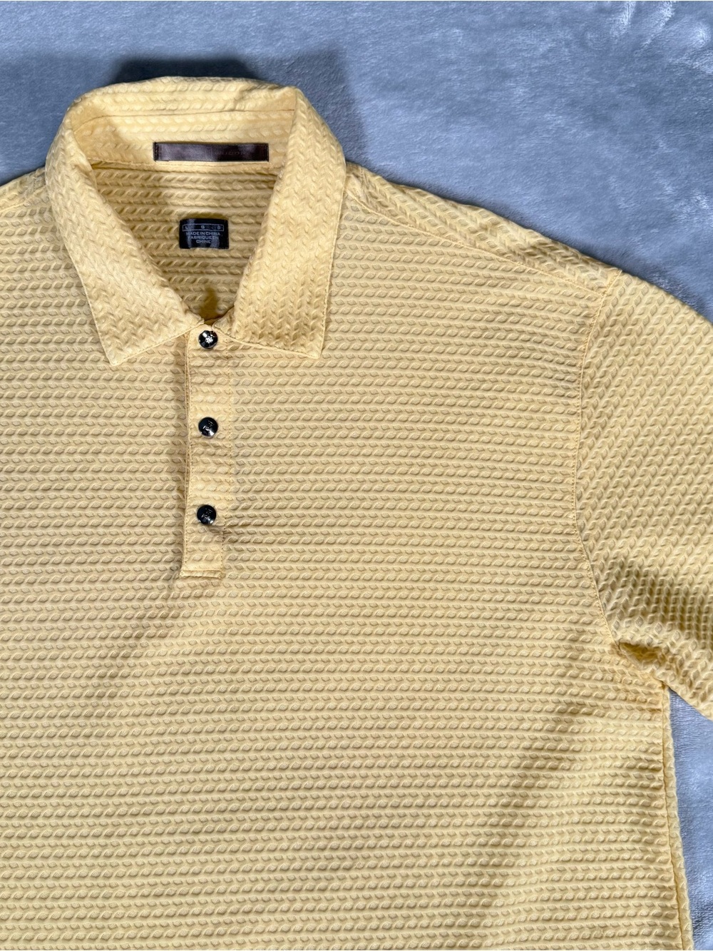 Tiger Woods Collection Textured Polo Shirt Mens L Performance Golf Yellow